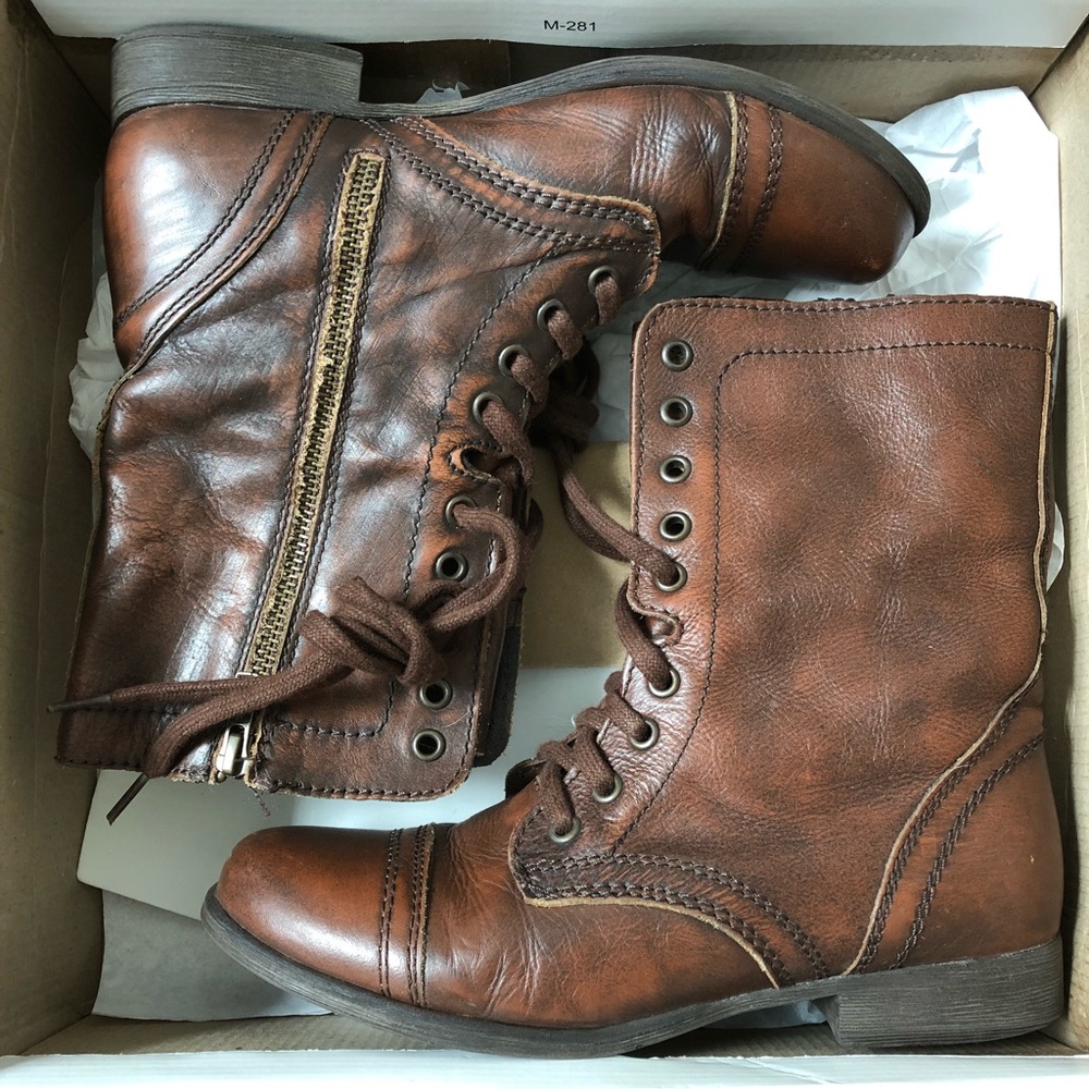 Steve Madden TROOPA Cognac Leather combat boots